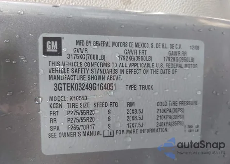 2009 GMC Sierra 1500 Denali from USA, damaged, VIN 3GTEK03249G164051